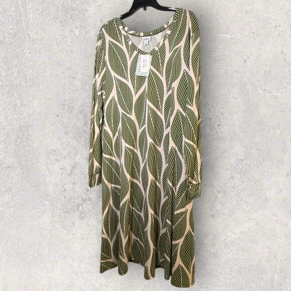 LuLaRoe Dresses & Skirts - Lularoe Emily Dress Size 2XL NWT Pink And Green Leaf Pattern